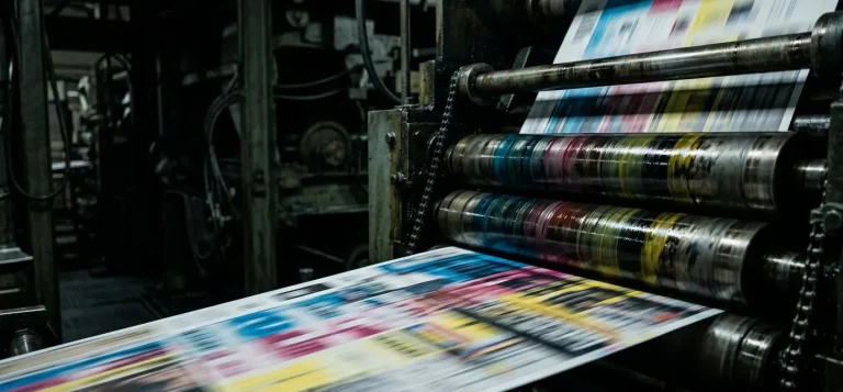 Impressora offset em funcionamento em uma gráfica